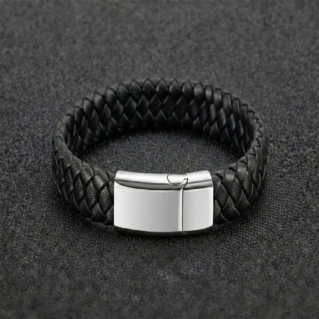 Brazalete Cuero Trenzado y Acero Quirúrgico