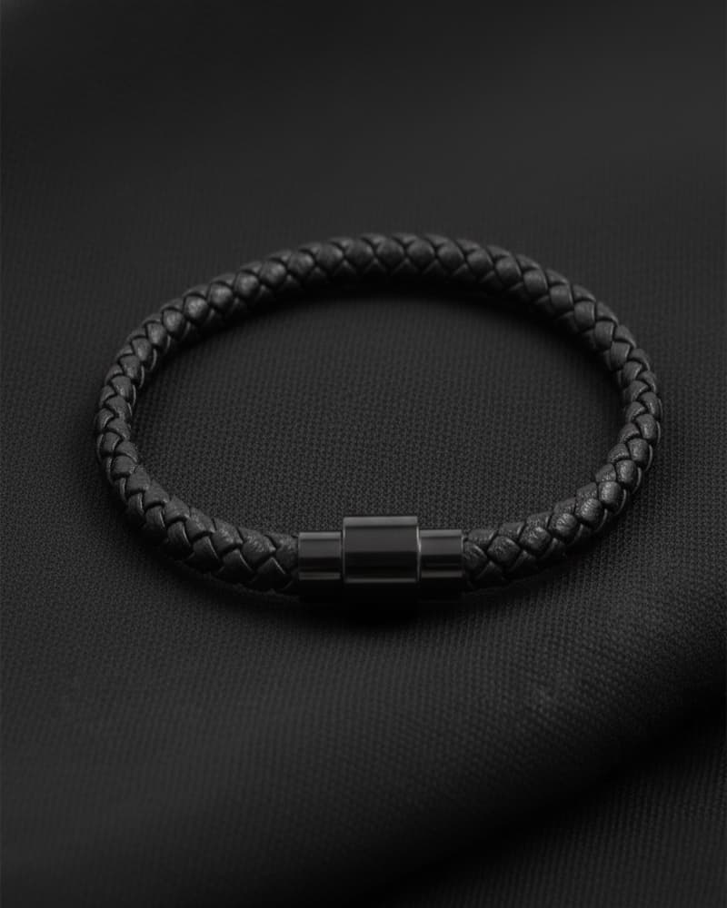 Brazalete Cuero Trenzado y Cierre Magnético